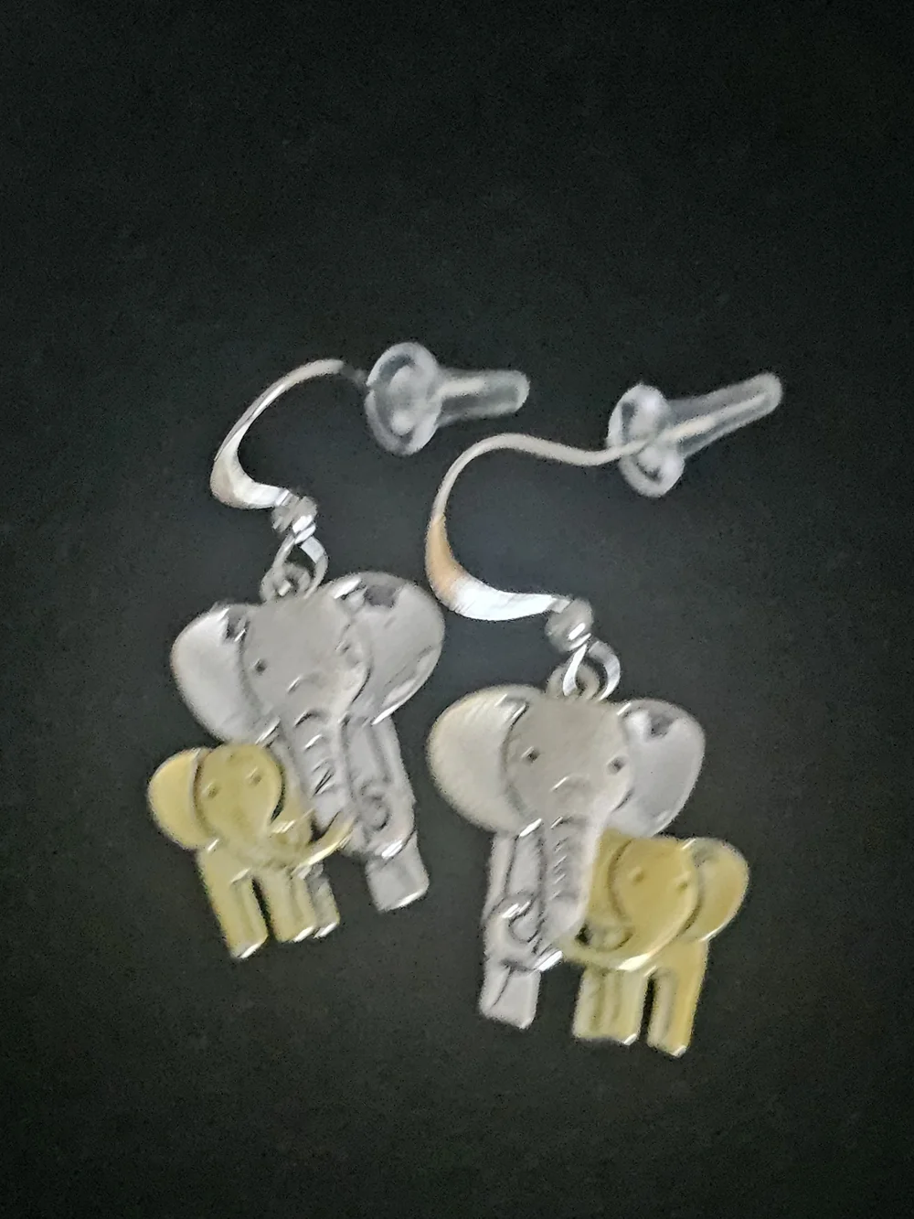Kids Elephant Dangle Earrings - Silver and Gold